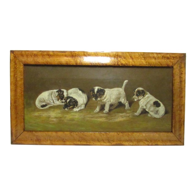 Antique English Painting of Jack Russell Puppies at Play For Sale