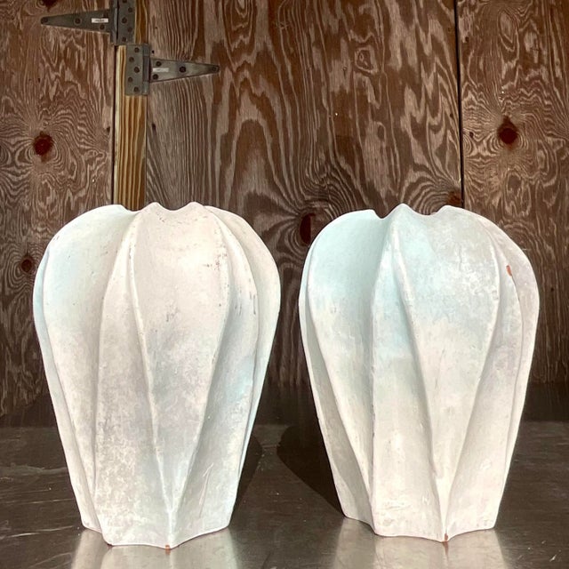 Vintage Boho Painted Terra Cotta Vases - a Pair For Sale - Image 4 of 4