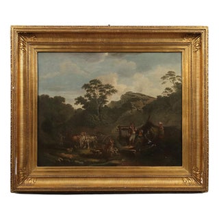 Landscape with Peasants, 1800s, Oil on Canvas For Sale