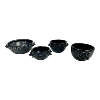 Mexican Modern Brutalist Black Clay Bowls- a Set of 4 For Sale