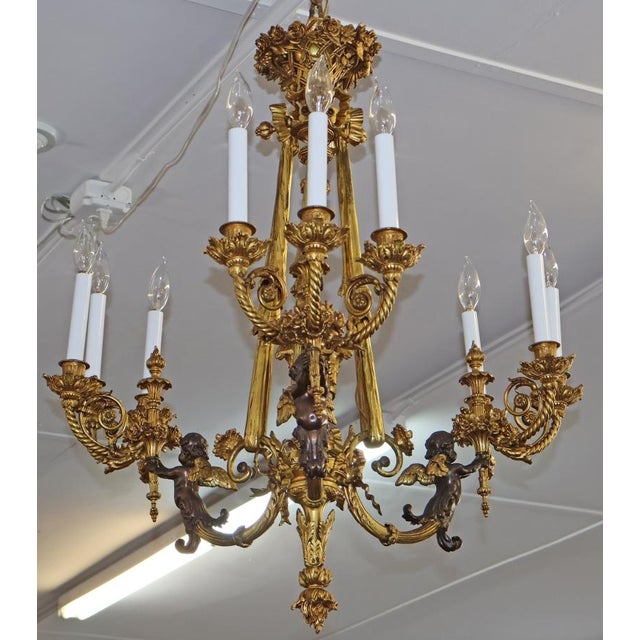 Late 19th Century Late 19th Century French Belle Epoque Bronze Putti Cherub 9 Light Chandelier For Sale - Image 5 of 18