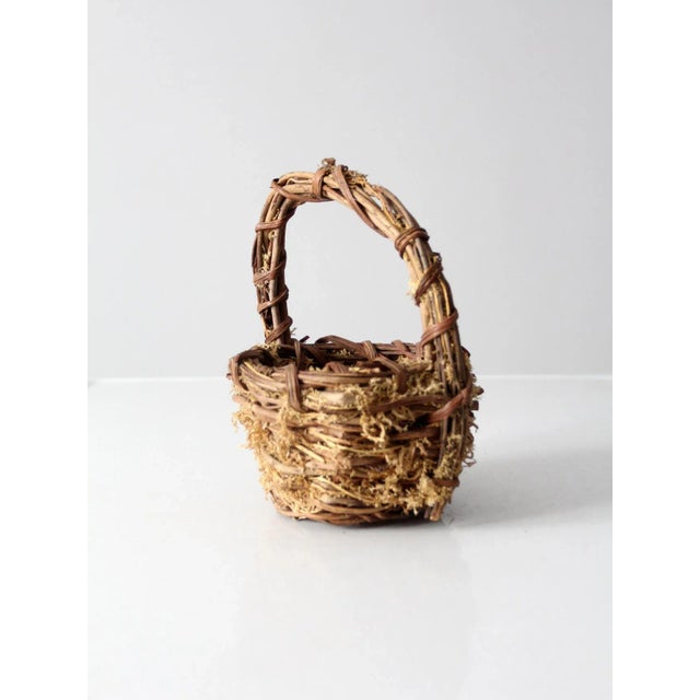 Wood Vintage Twig & Moss Basket For Sale - Image 7 of 11