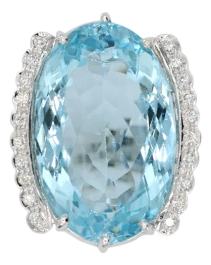 Mid 20th Century 18k(750) Solid Vintage White Gold Natural Diamond and Blue Topaz Ring, Size 8