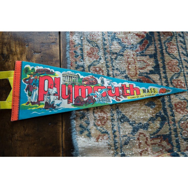 :: Felt Banner Pennant for Plymouth Massachusetts Land of the Pilgrims featuring great retro colors and fun graphics of...