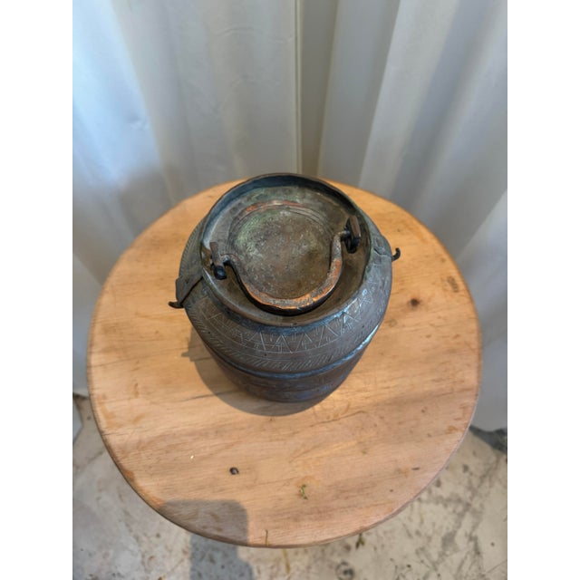Printmaking Materials Antique Handcrafted Turkish Copper Lunch Pail With Ornate Etchings For Sale - Image 7 of 7