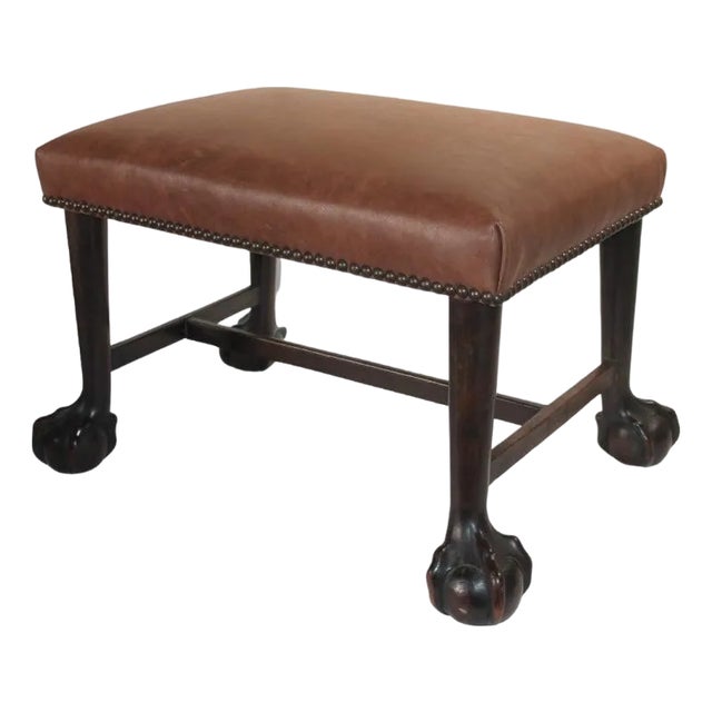 19th Century Ball & Claw Ottoman / Bench Leather Seat For Sale