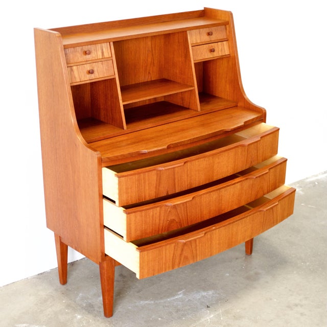 Brown 1950s Danish Teak Secretary Desk For Sale - Image 8 of 12