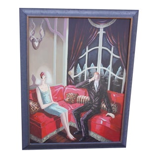 Isabelle Rozot - Two Bright Young Things Having a Quiet Evening at Home... Alas! - Oil on Canvas For Sale