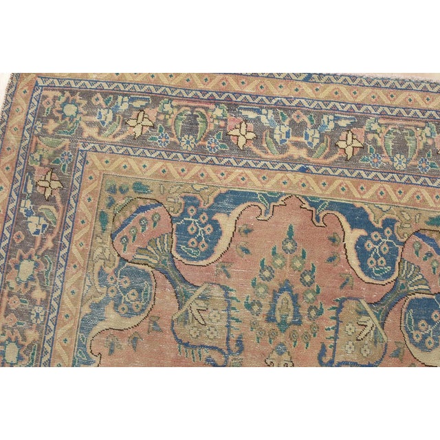 Tabriz Rug 4'9'' X 8'5'' Pink Wool Vintage Distressed Hand-Knotted Carpet For Sale In Philadelphia - Image 6 of 14