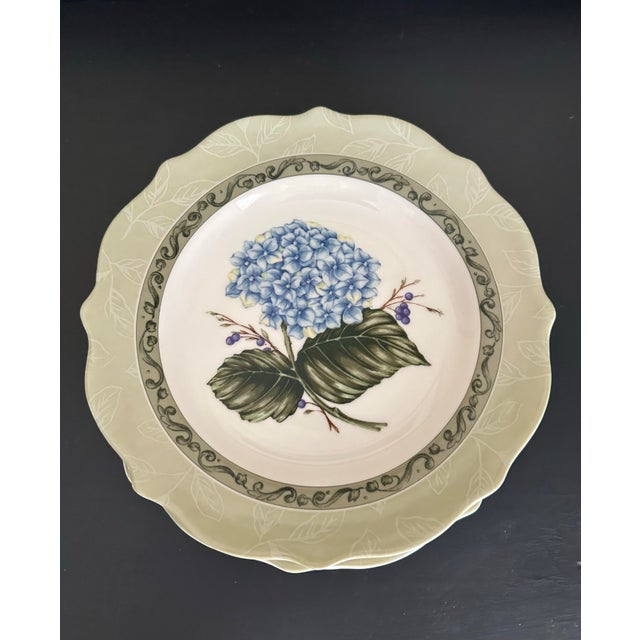 Early 21st Century Sage Green With Flowers “Vintage Garden” Plates- Set of 4 For Sale - Image 11 of 12