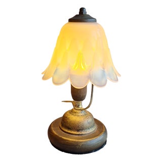 Vintage Table Lamp with Metal Base and Relief Glass Shade, 2000s For Sale