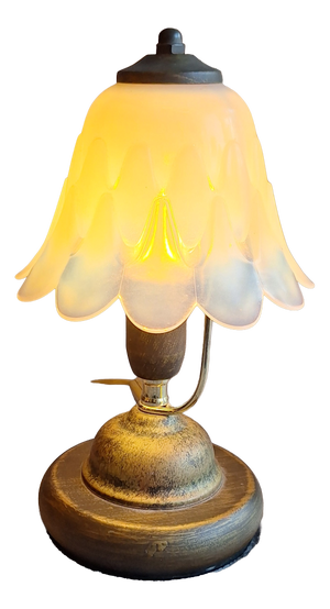 Vintage Table Lamp with Metal Base and Relief Glass Shade, 2000s