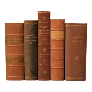 Scandinavian Leather-Bound Books- Set of 5 For Sale