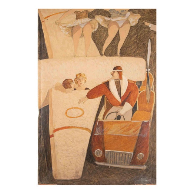 Alberto Gallerati, Flying as a Pretext, Oil Painting, 1980s For Sale