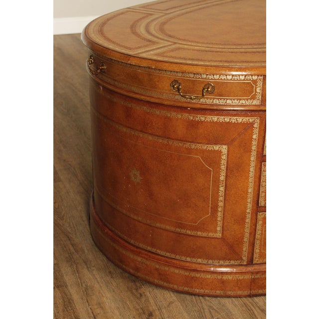 Maitland Smith Leather Wrapped Oval Executive Partners Desk For Sale - Image 12 of 18