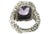 Stephen Dweck sterling silver textured beaded flowers ring with bezel set faceted rectangular purple amethyst center...