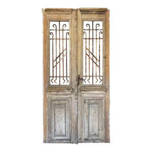 Entry Doors Antique With Wrought Iron Window Grilles - A Pair