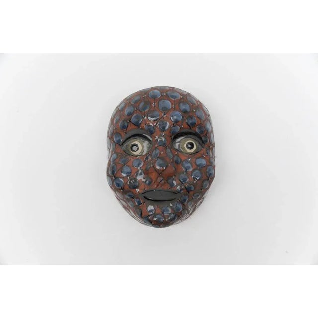 Blue Mid-Century Modern Handmade Wall Ceramic Mask by Dybdahl, 1960s For Sale - Image 8 of 8