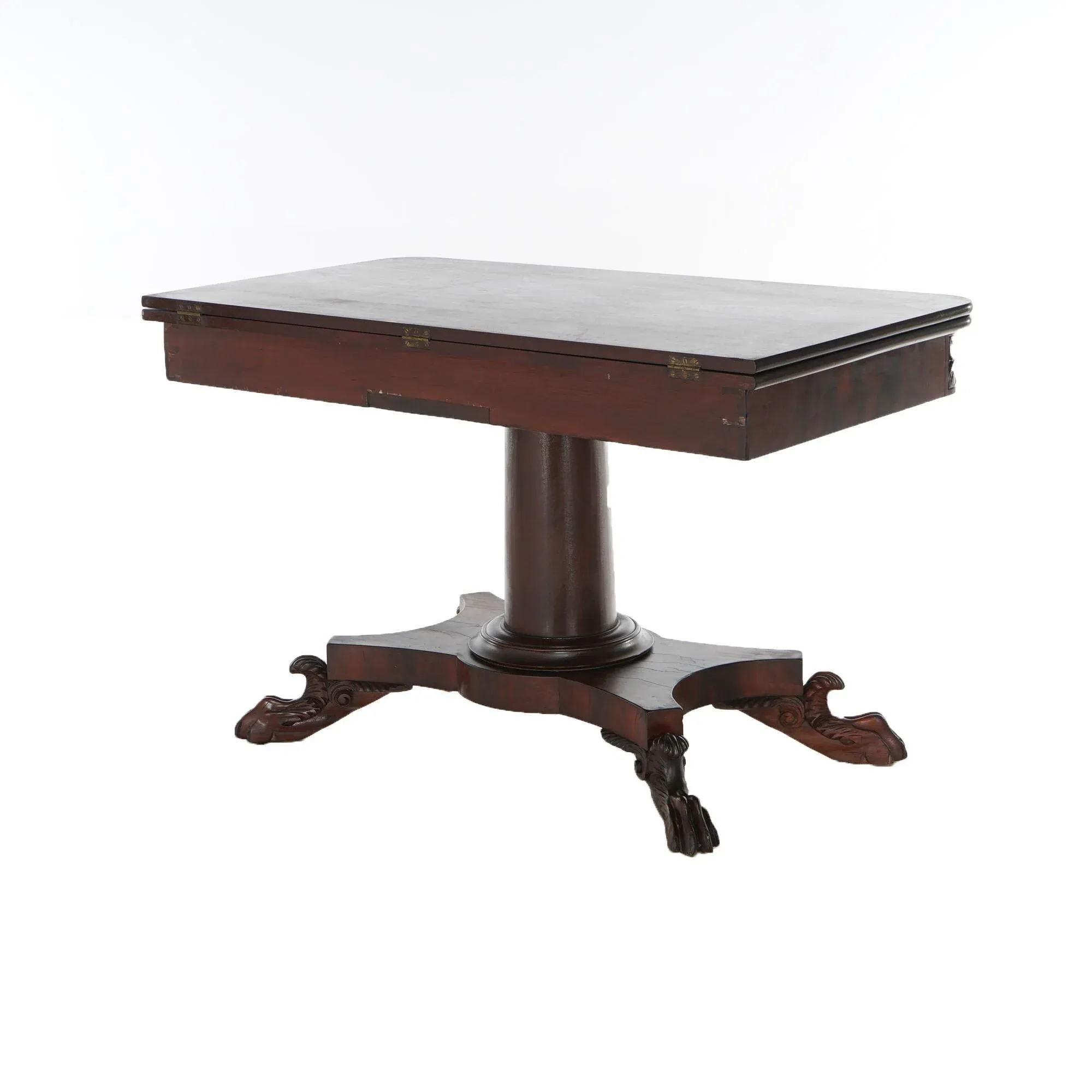 Antique American Empire Flame Mahogany Card Table Circa 1840