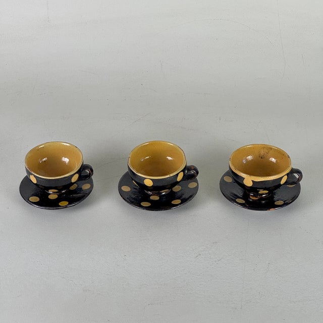 French 19th Century French Polkadot Demitasse Cups & Saucers Set of 3 - 6 pcs For Sale - Image 3 of 10