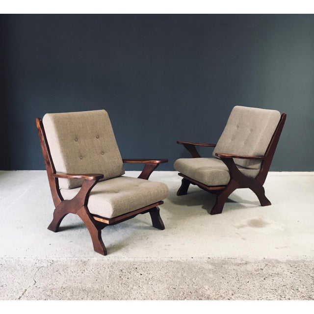 1950s Rustic X Frame Lounge Chairs, Belgium, 1950s, Set of 2 For Sale - Image 5 of 18