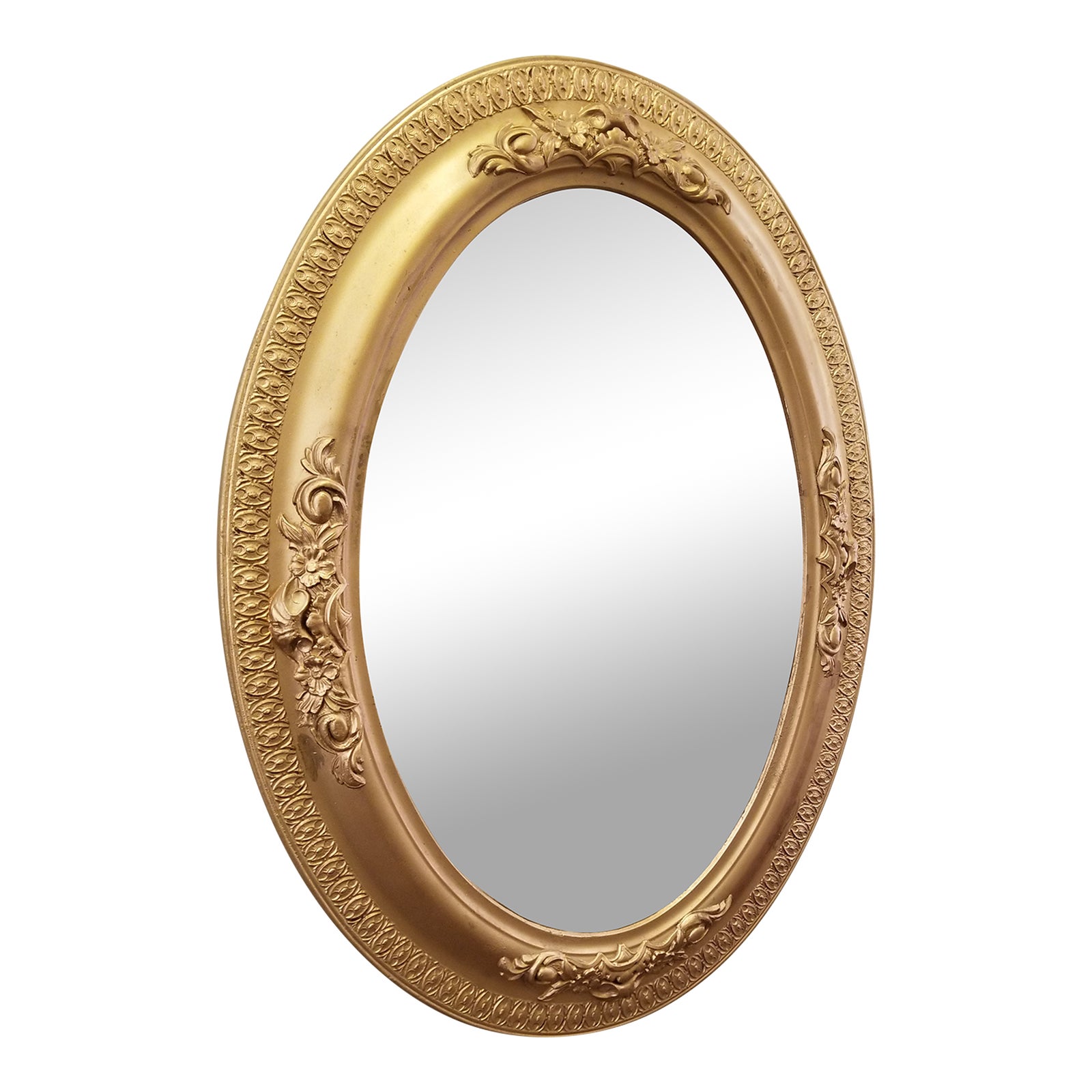 Antique Late 1800's Victorian Ornate Gilt Wood Oval Wall Mirror With