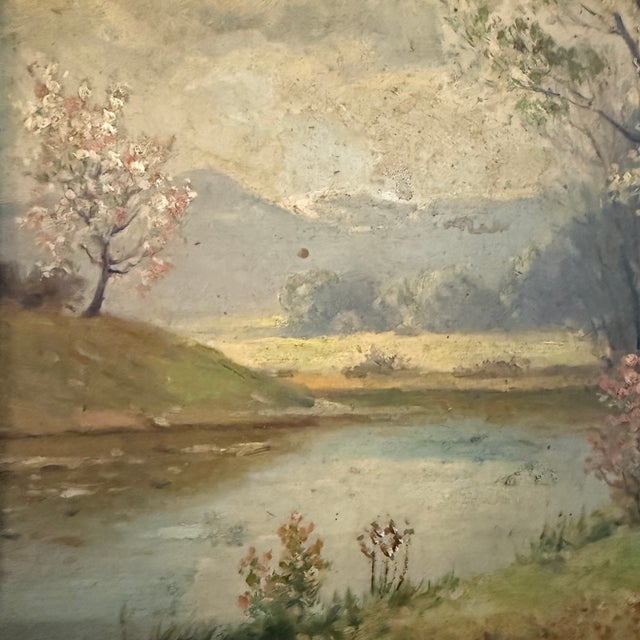 Pair of Petite Mid-Century Birch Trees & River Landscape Paintings For Sale In New York - Image 6 of 10