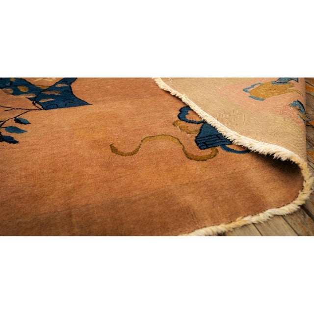 1920s Antique Caramel Field Floral Handknotted Wool Chinese Art Deco Carpet Rug For Sale - Image 10 of 10
