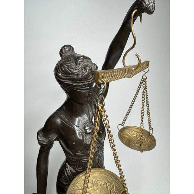 Metal Neoclassical Mediterranean "Lady Justice" Figurine Bronze Over Cast Iron For Sale - Image 7 of 11