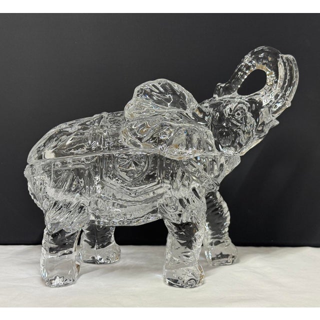 Glass 1950s Detailed Crystal Glass Lidded Elephant Figurine Box For Sale - Image 7 of 12