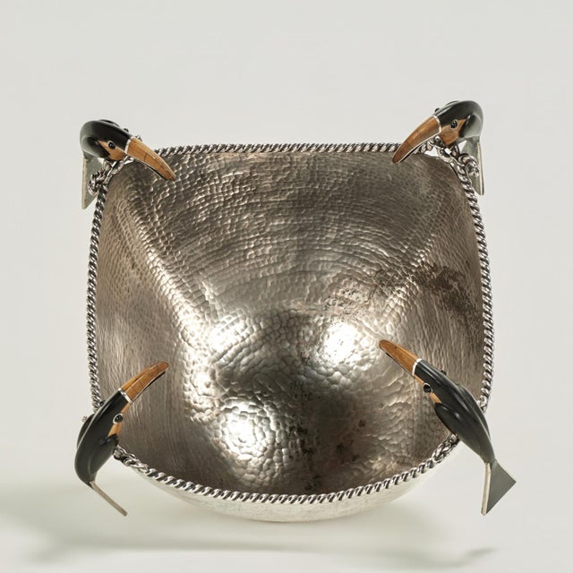 Silver Mid Century Silver Plate Bowl or Wine Cooler With Toucans by Emilia Castillo For Sale - Image 8 of 11