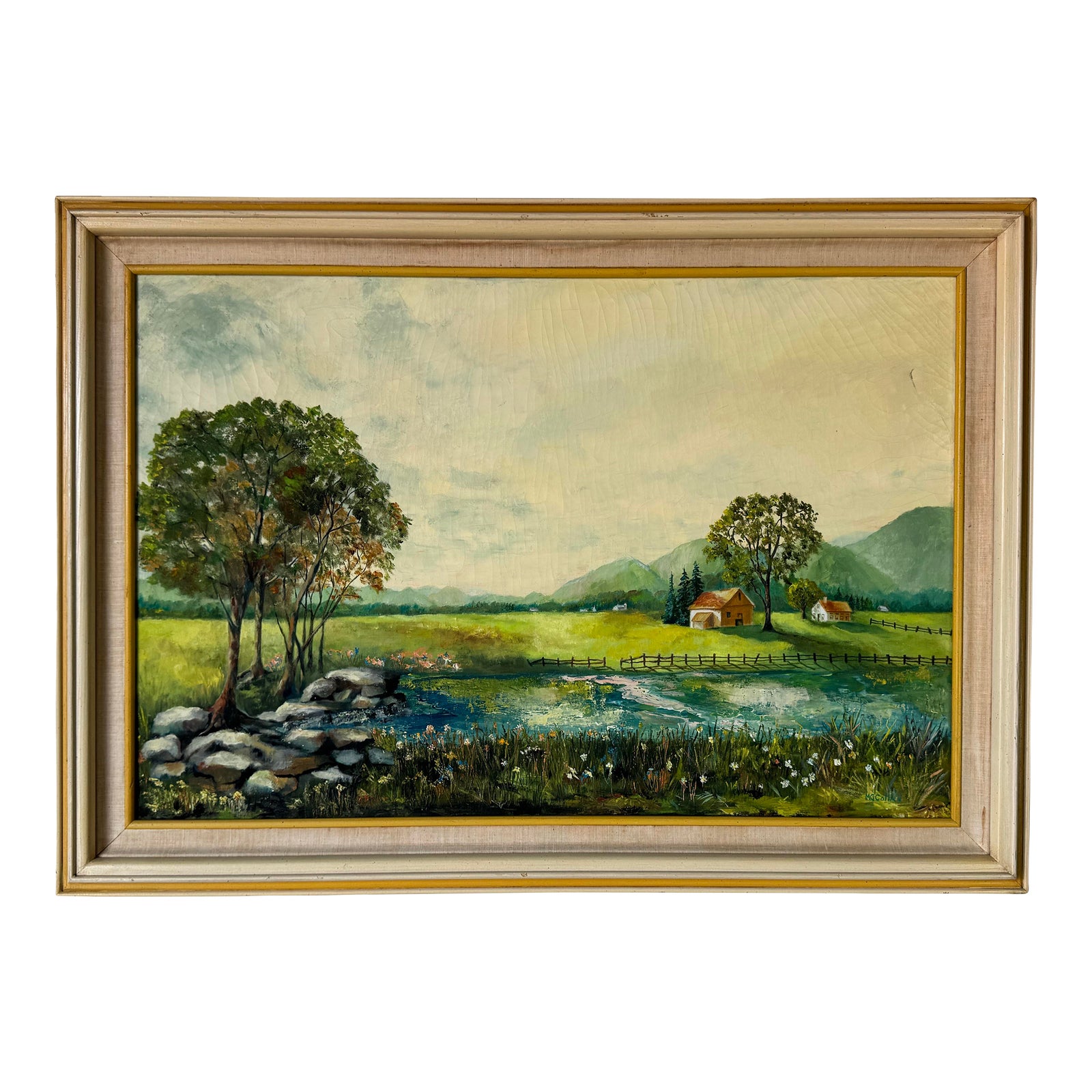 1970s Vintage Countryside Landscape Oil Painting by M. Colla | Chairish