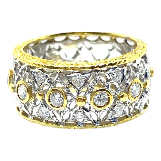 Vintage 18k Lace Design Diamond Band Ring, Size 6 For Sale