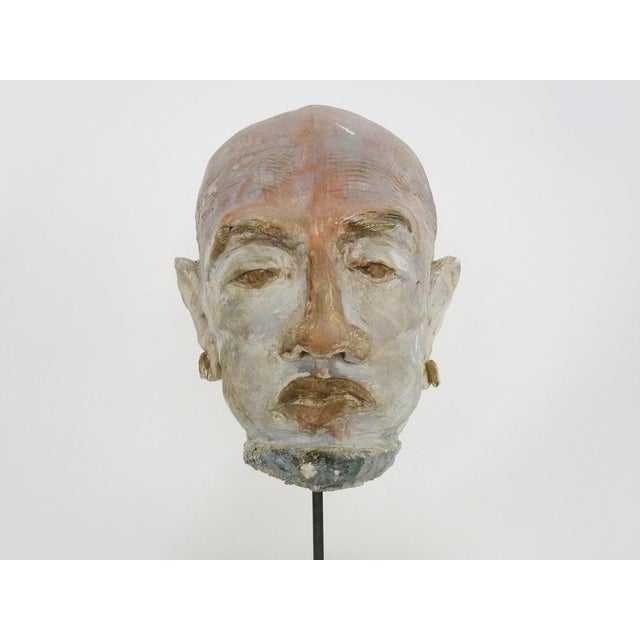 Face sculpture in polychrome clay and plaster, cabinet de curiosité. Ph Monaux. Artist from Ariège. Earthenware sculpture...