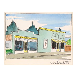 Van's Grocery, Aptos Village - Mid Century California Landscape by Jon Blanchette For Sale