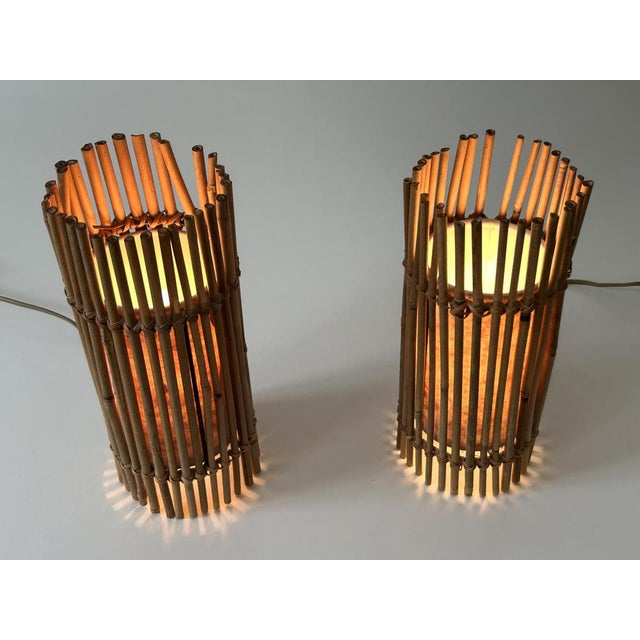 Vintage Bamboo Bedside Table Lamps by Louis Sognot, Germany, 1980s, Set of 2 For Sale - Image 14 of 18