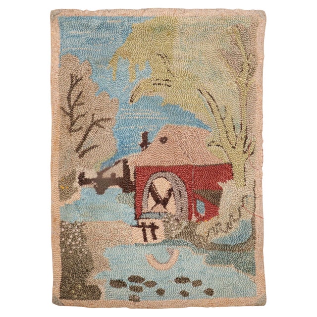 An early 20th century American hooked pictorial rug. Measures: 1'2'' x 1'7''.