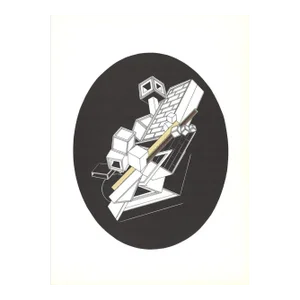 1969 Alain Le Yaouanc 'Cubic Forms on Black Oval' Surrealism Black & White Lithograph