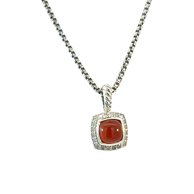 Traditional 1990s David Yurman Carnelian Diamonds Chain Necklace 16" 7 mm Silver Estate For Sale - Image 3 of 7