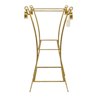 Mid 20th Century Italian Hollywood Regency Iron Rope Tassel Gold 3 Tier Display Stand Pedestal For Sale