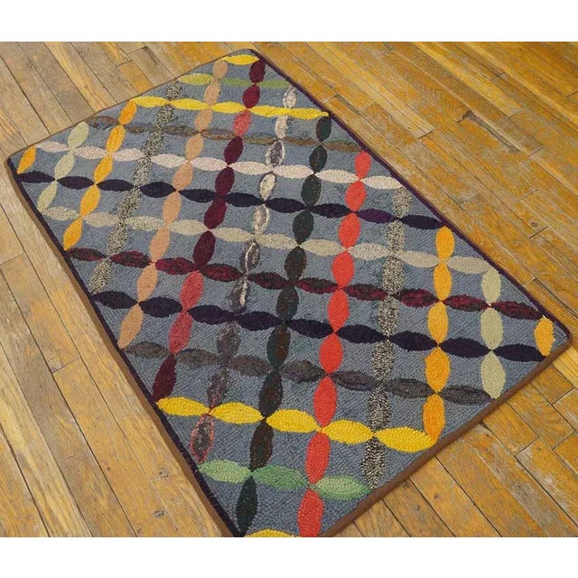 American Considerable Slate Gray Color With Geometric Design Antique American Hooked Rug For Sale - Image 3 of 12