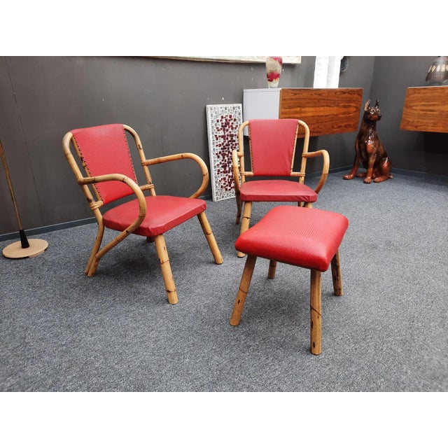 Very stylish bamboo seating set from the golden fifties. A real eye-catcher for the rockabilly fan. Made of bamboo and...