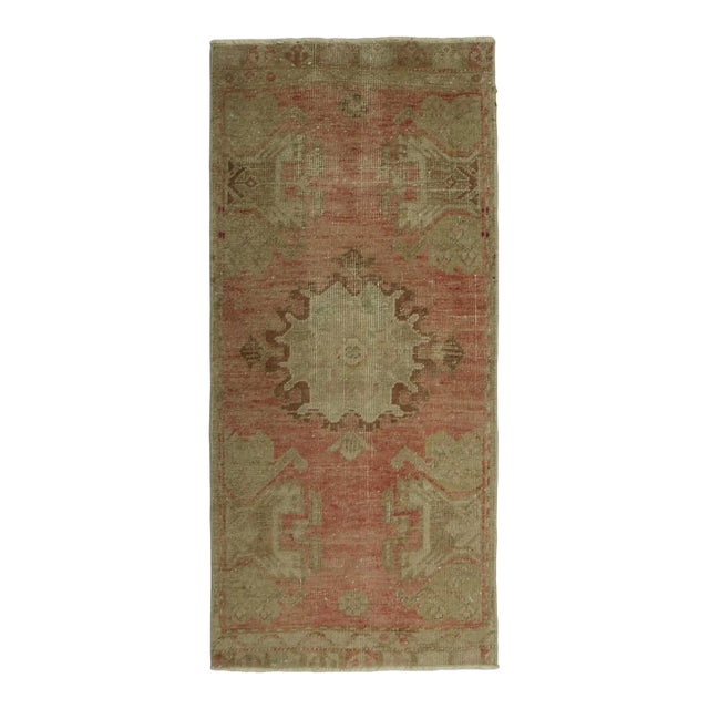 Vintage Turkish Rug in Pink With Green & Cream Floral Medallion | Rug & Kilim For Sale