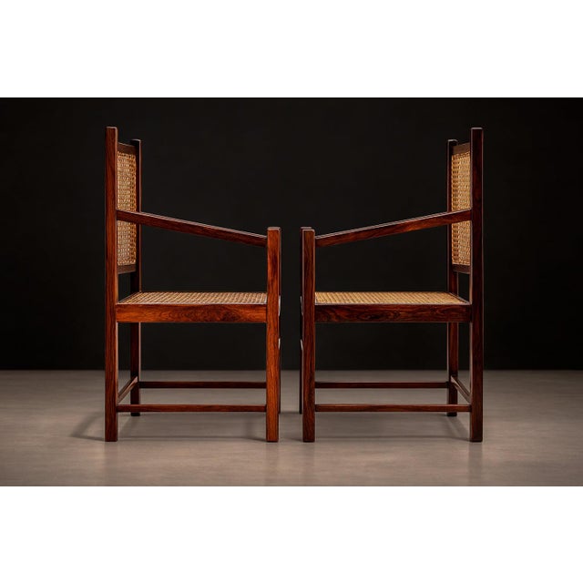 Brazilian Modern Pair of Armchairs in Hardwood & Cane, Unknown, 1960s For Sale - Image 4 of 10
