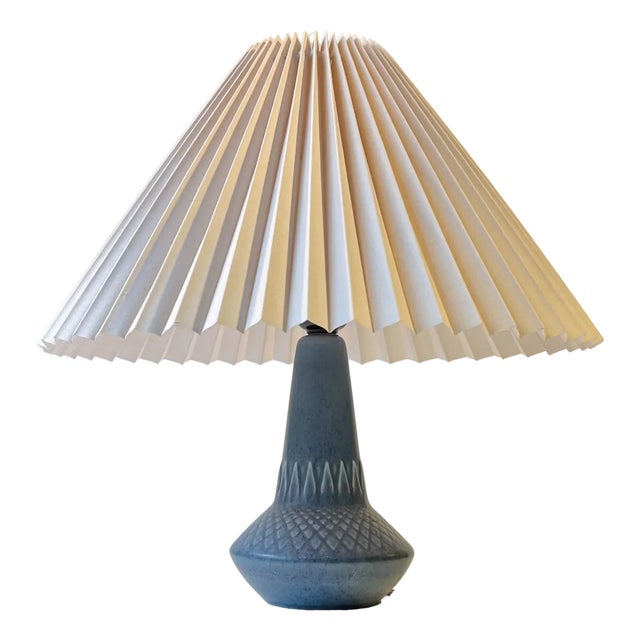 Dusty Blue Ceramic Table Lamp with Geometric Decor by Einar Johansen for Søholm, 1960s For Sale