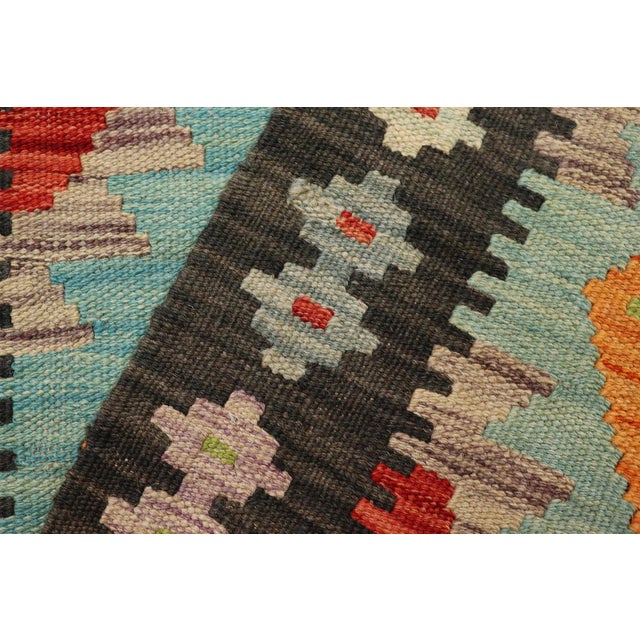 Black Retro Turkish Kilim Black Hand-Woven Wool Rug For Sale - Image 8 of 9