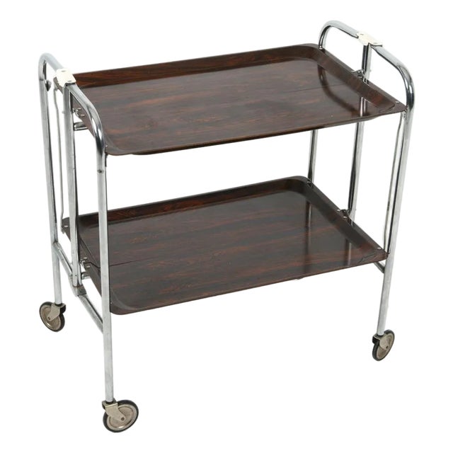 French Chrome Folding Bar Cart For Sale