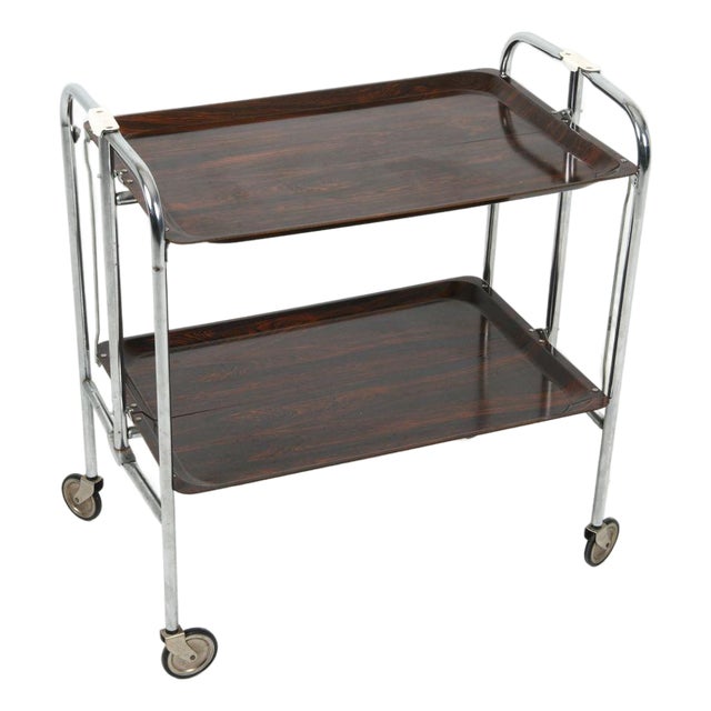 French Chrome Folding Bar Cart, C. 1970s For Sale