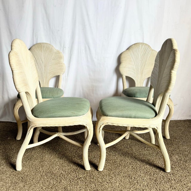 1980s Boho Chic Pencil Read Leaf Back Dining Chairs - Set of 4 For Sale - Image 5 of 8