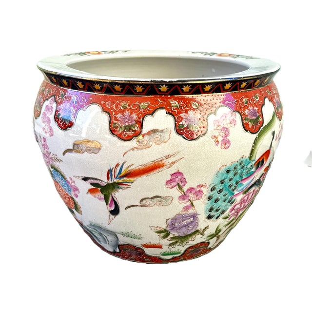 White Chinese Hand Painted Fishbowl Planter For Sale - Image 8 of 11